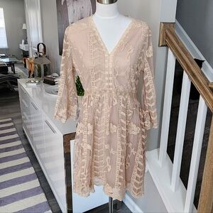 Easel Sheer Lace & Tool with Embroidery Dress